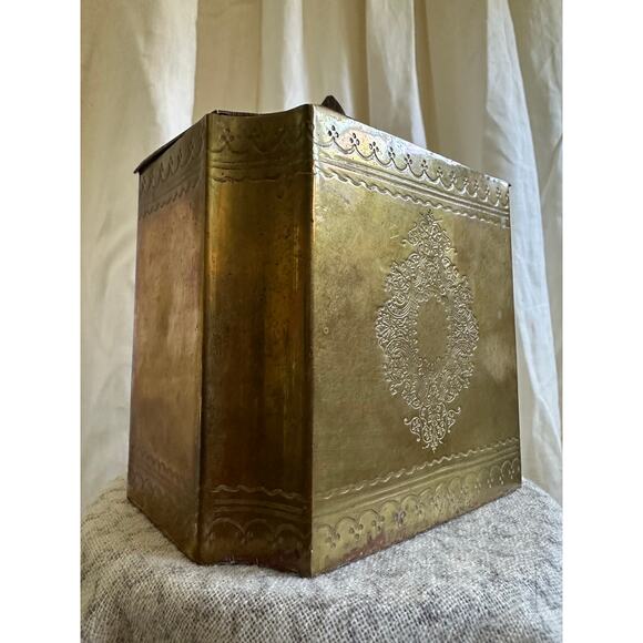 Vintage antique brass jar box lidded engraved trinket 5x4” decorative decor - Picture 6 of 16